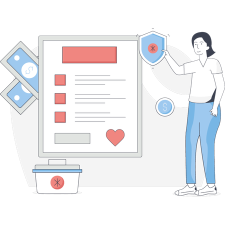 Female showing Health Insurance  Illustration