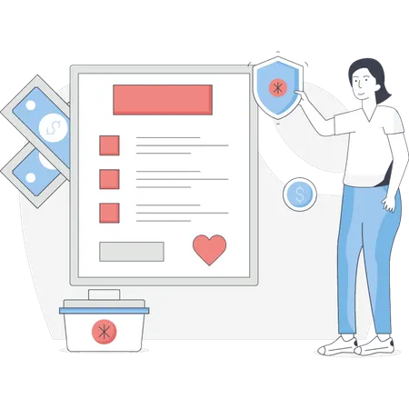 Female showing Health Insurance  Illustration