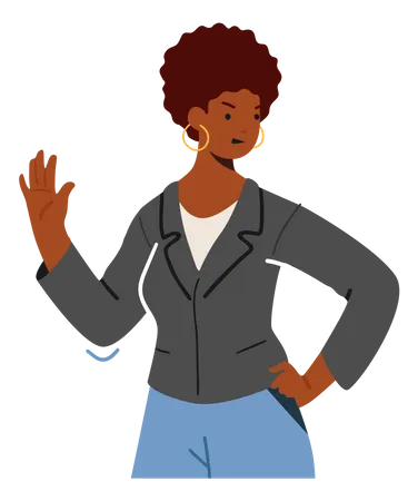 African Female Character In Formal Wear Showing Refusal Or Stop Gesture With Open Hand Palm Expressing Negative Emotions Communication Disagree Feelings Gesturing Cartoon Vector Illustration Illustration