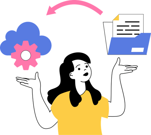 Female showing saving files to the cloud  Illustration