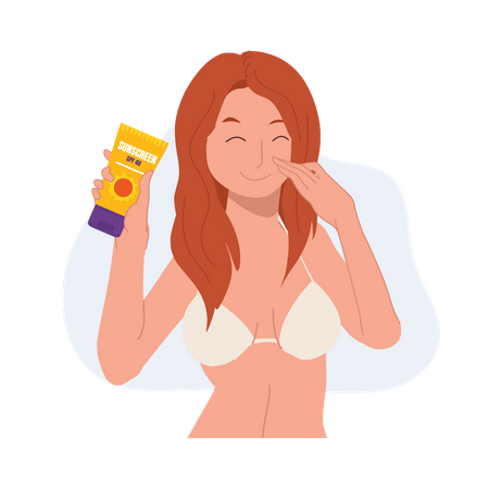 Female showing sun cream  Illustration