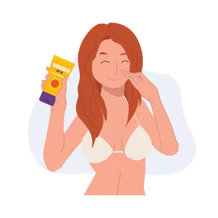 Female showing sun cream  Illustration