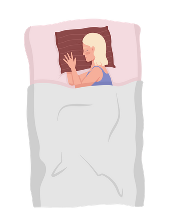 Female side sleeper lying on bed restfully  Illustration