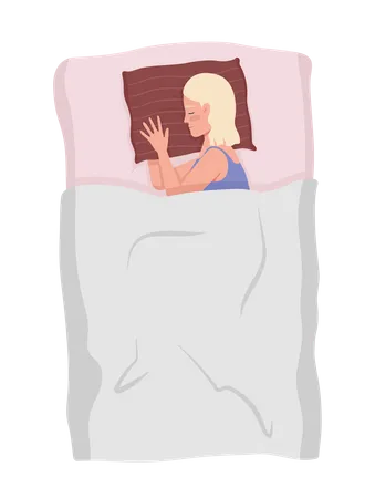 Female side sleeper lying on bed restfully  Illustration