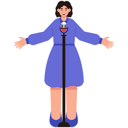 Female Singer At Microphone  Illustration