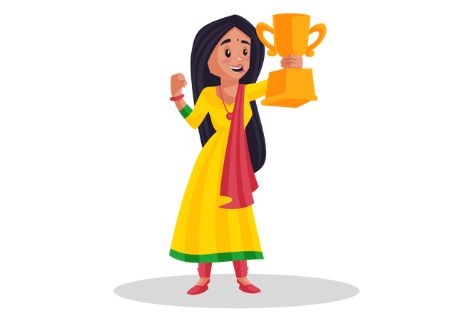 Female singer in winning gesture  Illustration