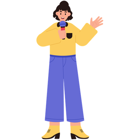 Female Singer Singing And Waving  Illustration