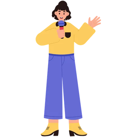 Female Singer Singing And Waving  Illustration