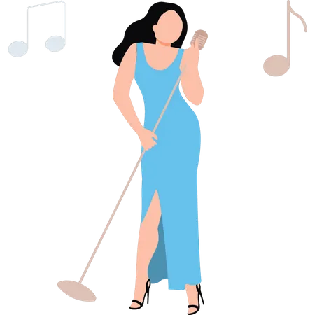 Female singer singing into mic  Illustration
