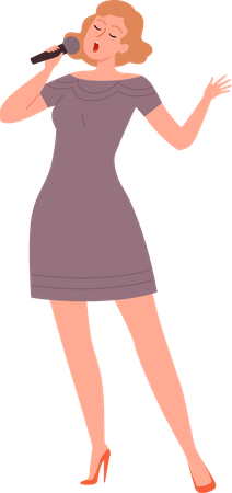 Female Singer Singing Karaoke  Illustration