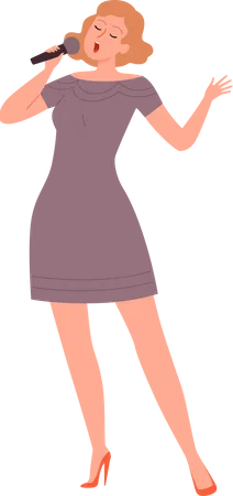 Female Singer Singing Karaoke  Illustration