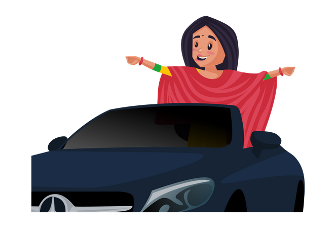 Female singer standing in car  Illustration