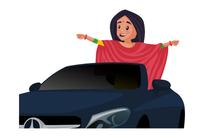 Female singer standing in car  Illustration