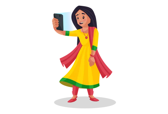 Female singer taking selfie  Illustration