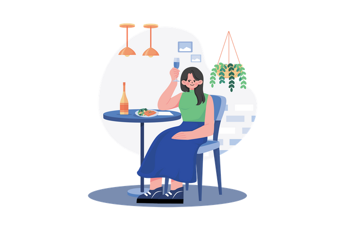 Female Sit On Armchair Holding Wineglass In Hand  Illustration