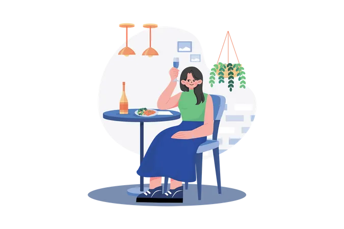 Female Sit On Armchair Holding Wineglass In Hand  イラスト