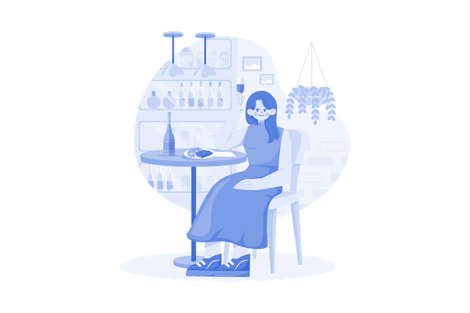 Female Sit On Armchair Holding Wineglass In Hand  Illustration