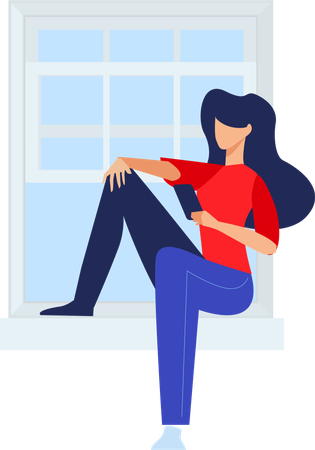 Female Site Windows while using Phone  Illustration