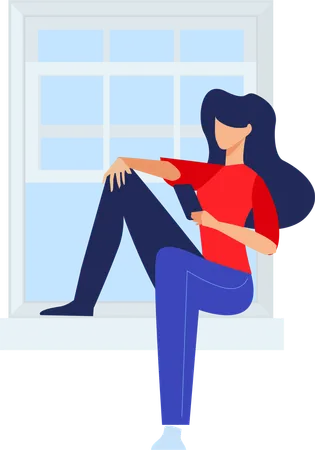 Female Site Windows while using Phone  Illustration