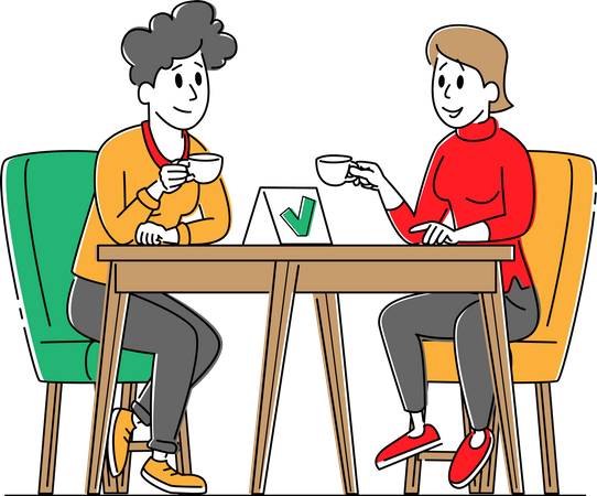 Female Sitting at Disinfected Cafe Table Drinking Coffee with Mask and Sanitizer Bottle Disinfectant  Illustration