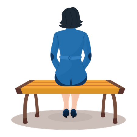 Female Sitting On Bench  Illustration