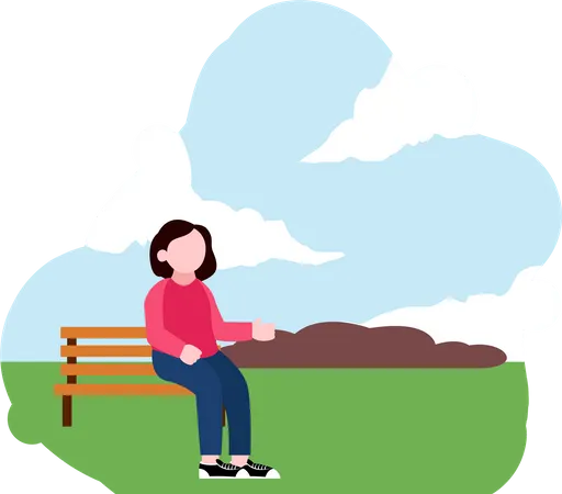 Female Sitting On Bench Illustration