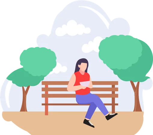 Female Sitting On Bench  Illustration