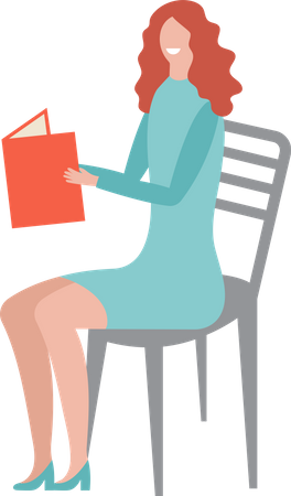 Female sitting on chair and Reading Books Illustration