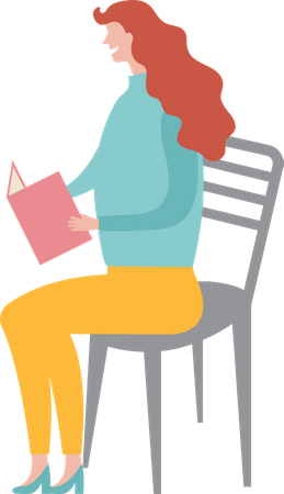 Female sitting on chair and Reading Books  Illustration