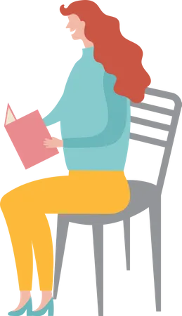 Female sitting on chair and Reading Books Illustration