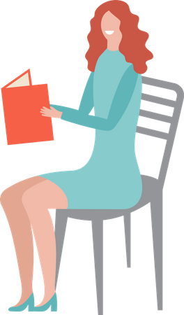 Female sitting on chair and Reading Books  Illustration