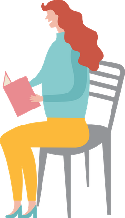 Female sitting on chair and Reading Books  Illustration