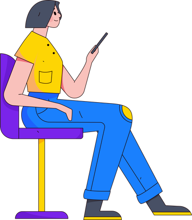 椅子に座って携帯電話を使っている女性  イラスト