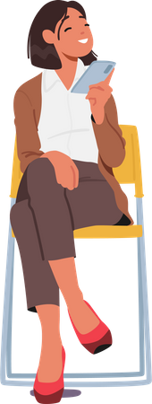 Female Sitting On Chair with Smartphone in Hands Illustration