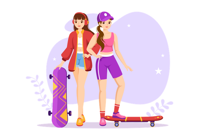 Female skatebaorders  Illustration