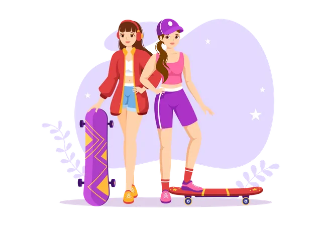 Female skatebaorders  Illustration