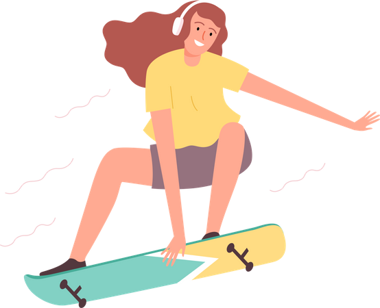 Female skateboarding  Illustration