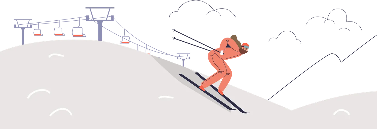 Female skier enjoying skiing Illustration