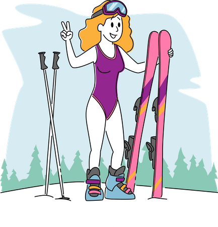 Female Skiing in Mountains Illustration