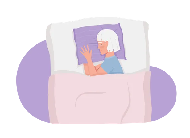 Elderly Woman Hugging Pillow While Sleeping Semi Flat Color Vector Character Editable Figure Half Body Person On White Simple Cartoon Style Illustration For Web Graphic Design And Animation Illustration