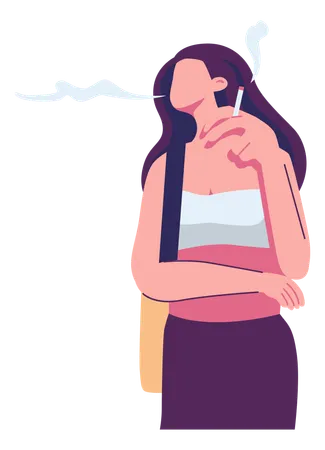 Women Smoking Pose Flat Style Illustration Vector Design Illustration