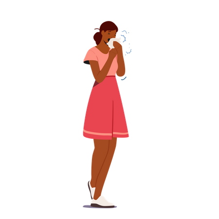 Female Sneezing With Runny Nose Illustration