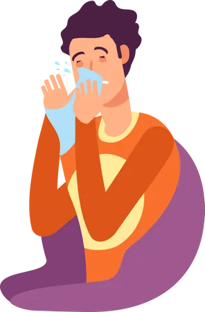 Female Sneezing With Runny Nose  Illustration