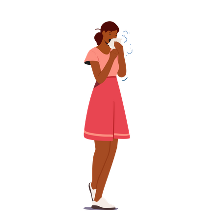 Female Sneezing With Runny Nose  Illustration