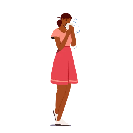 Female Sneezing With Runny Nose  Illustration