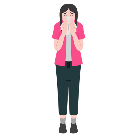 Female Sneezing With Runny Nose  Illustration