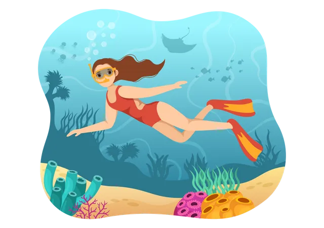 Female Snorkeling  Illustration