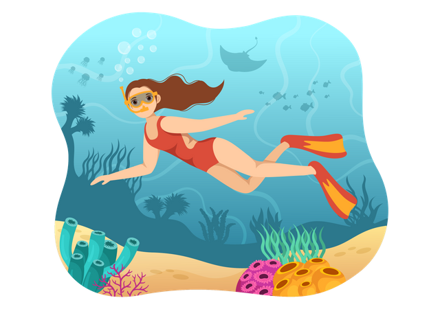 Female Snorkeling  Illustration