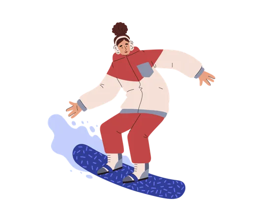Female Snowboarder Character Going Down The Mountain Flat Cartoon Vector Illustration Isolated On White Background Snowboard Winter Extreme Sport Personage Illustration