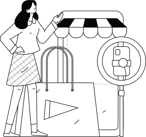 Female social media influencer doing video streaming  Illustration